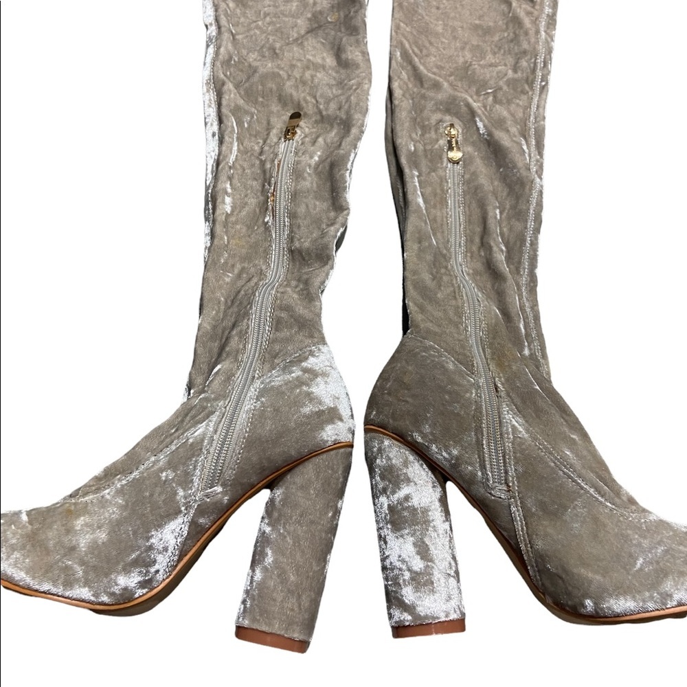 Cape Robbin Paw-27 (6) gray  Stretchy Pointy Toe Thigh High Block  Boot